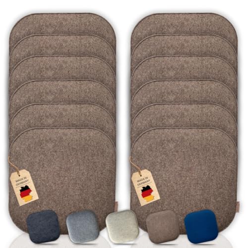 kontor28® - Sitzkissen Filz handgefertigt Made IN Germany | Sitzkissen Stuhl 37,5 x 37,5 cm aus rPET-Filz weiche und robuste Polsterung | Sitzauflage Stuhl für In- und Outdoor | naturmeliert 12er-Set von kontor28