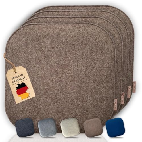 kontor28® - Sitzkissen Filz handgefertigt Made IN Germany | Sitzkissen Stuhl 37,5 x 37,5 cm aus rPET-Filz weiche und robuste Polsterung | Sitzauflage Stuhl für In- und Outdoor | Natur 4er-Set von kontor28