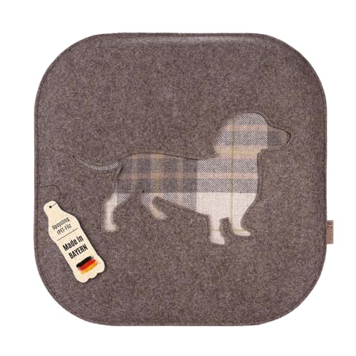 kontor28®- nachhaltiges Sitzkissen Stuhlkissen Waldi Dackel, handgefertigt Made in Germany, 37,5 x 37,5cm aus Upcycling rPET Filz, mit Polsterung-Outdoor geeignet & waschbar, Natur 4er Set von kontor28