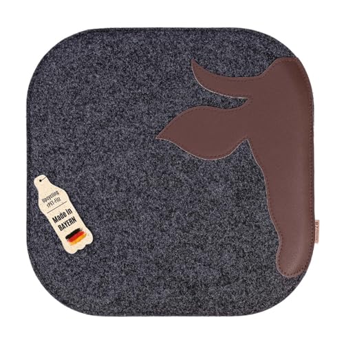 kontor28 - nachhaltiges Design Sitzkissen XAVERL Kuh, handgefertigt Made in Germany, 37,5 x 37,5cm aus Upcycling rPET Filz + Leder, mit Polsterung-Outdoor geeignet & waschbar, anthrazit 2er Set von kontor28