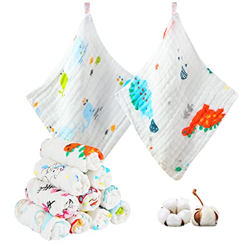 Koo-dib Baby Waschlappen SpucktüCher Baby Musselin Tuch HandtüCher Weiche MulltüCher SabberläTzchen Neugeborene 6-Schichten GesichtstüCher SaugfäHig Junge MäDchen 10 StüCk 25x25 cm von Koo-dib
