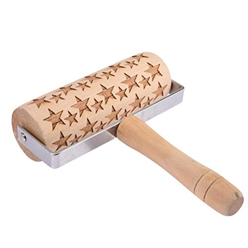 koowaa Weihnachten 3D Sterne Schneeflocken Elchdruck Nudelholz Graviertes Nudelholz für Kekse Graviertes Nudelholz Hand-Backwerkzeug aus Holz von koowaa