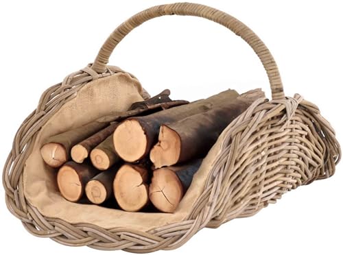 Holzkorb Woody aus Kubu-Rattan Naturrohr (Kubu Grau), Kaminkorb/Kaminholzkorb Natur mit Jute ausgeschlagen von korb-outlet