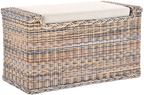 Wäschesortierer mit Sitzbank aus echtem Rattan/Wäschesammler mit 3 Fächern in der Farbe Zebra (Mehrfarbig) von Korb-Outlet