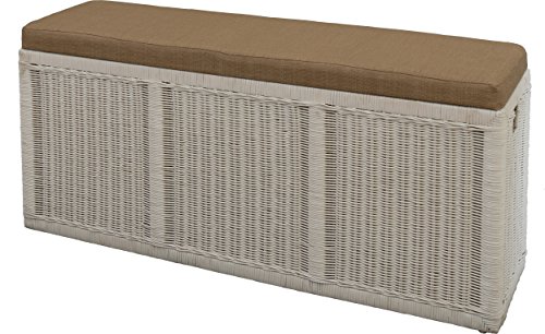 Korb-Outlet Breite schmale Sitztruhe/Sitzbank mit Wäschefach aus Natur-Rattan mit gepolstertem Sitz (Weiss) von Korb-Outlet