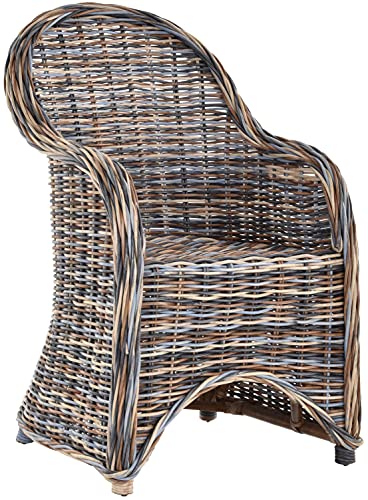 Esszimmer-Sessel Rattan Grau Rattan Korbsessel Esszimmerstuhl Korb Sessel Korbstuhl mit Armlehne Flechtsessel (Mehrfarbig, ohne Polster) von Korb-Outlet