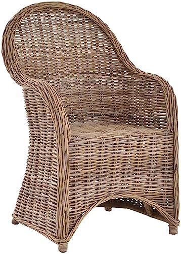 Esszimmer-Sessel Rattan Grau Rattan Korbsessel Esszimmerstuhl Korb Sessel Korbstuhl mit Armlehne Flechtsessel von Korb-Outlet