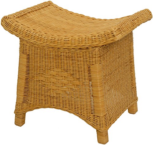 Korb-Outlet Fußhocker mit geschwungener Ablage, Stabiler Sitzhocker/Schemel/Hocker aus echtem Rattan (Honig) von Korb-Outlet