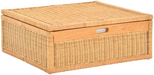 Großer Unterbett Schub aus Rattan 64x58x25cm / Unterbettkommode mit Deckel, Bett Kasten Korb Kleider Aufbewahrung Box (Honig) von Korb-Outlet