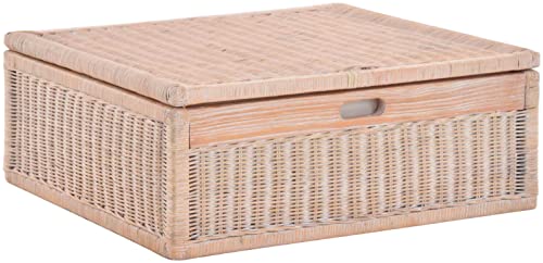 Großer Unterbett Schub aus Rattan 64x58x24cm / Unterbettkommode mit Deckel, Bett Kasten Korb Kleider Aufbewahrung Box (Vintage Weiss) von Korb-Outlet