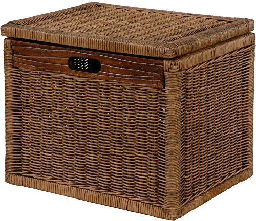 Hoher Korb mit Deckel Rattan Geflochten Farbe Vintage Braun, Regalkorb, Aufbewahrungsbox von Korb-Outlet