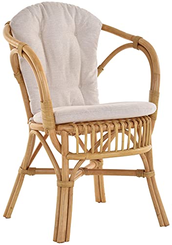 Klassischer Flecht-Sessel im skandinavischem Stil/Korb-Stuhl aus Natur-Rattan (Honig mit Kissen) von korb.outlet