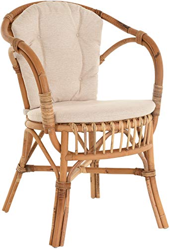Klassischer Flecht-Sessel im skandinavischem Stil/Korb-Stuhl aus Natur-Rattan (Ungeschält Natur mit Kissen) von Korb-Outlet