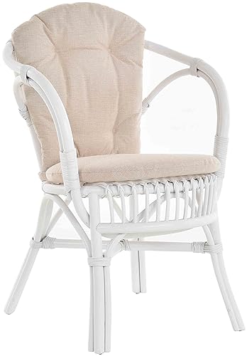 Klassischer Flecht-Sessel im skandinavischem Stil/Korb-Stuhl aus Natur-Rattan (Weiss mit Kissen) von Korb-Outlet