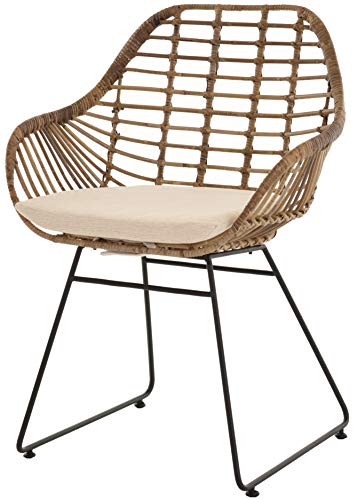 Korb-Sessel Retro-Stil Rattan Club-Sessel 50er Eisen-Gestell Korbstuhl mit Armlehne (Grau Natur mit Kissen) von Korb-Outlet