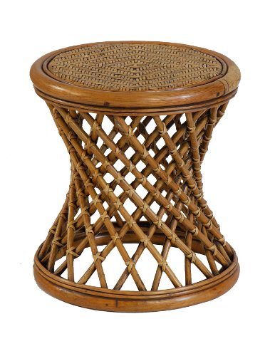 korb-outlet Rattan Hocker gekreuzt Rattanhocker Fußhocker Rund Schemel Beistell-Hocker (Vintage Braun) von korb-outlet