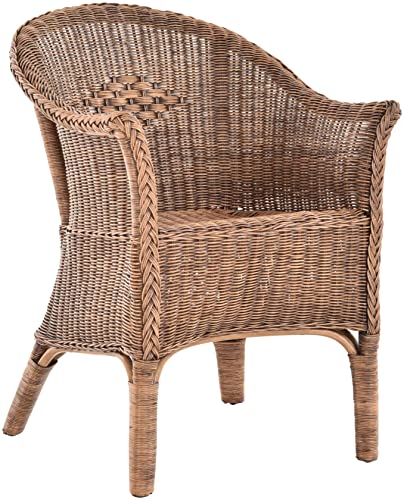 Rattan-Sessel Natur Esszimmersessel Korb-Sessel Rattansessel Rattanstuhl mit Armlehnen Flechtsessel (Vintage Braun) von korb.outlet