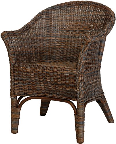 Rattan-Sessel Natur Korb-Sessel Rattansessel Rattanstuhl mit Armlehnen Lounge Flechtsessel (Schwarz-Braun) von Korb-Outlet