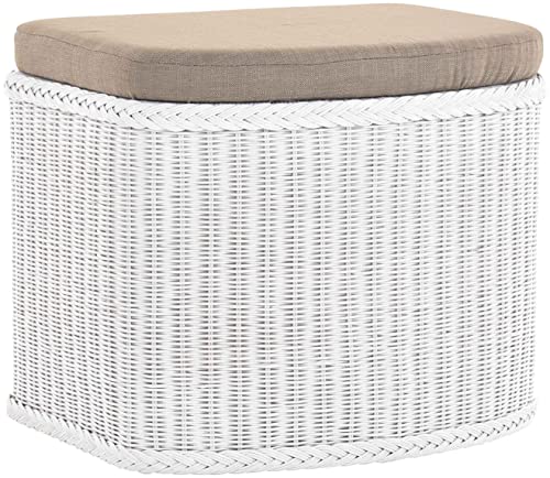 korb.outlet Rattan Wäschekorb Wäschetruhe in der Farbe Weiss mit gepolsterten Sitz Großer heller Wäschesammler/Sitztruhe Natur-Rattan Badhocker/Sitzhocker von Korb-Outlet