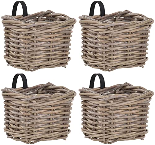 Set / 4 Balkonkorb Grau Balkon Geländer Pflanz-Korb Blumen-Topf Natur Rattan Balkonkasten Pflanzgefäß mit Folie (4) von Korb-Outlet