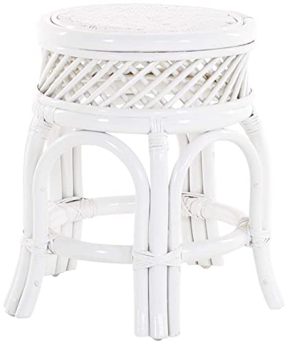 Korb-Outlet Stabiler Rattanhocker 5 Beine Sitzhocker/Rattan Hocker Blumenhocker Beistell Hocker Fußhocker Pflanzhocker (Weiss) von Korb-Outlet