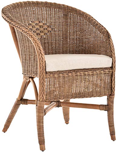 Korb-Outlet Klassischer Rattan Club-Sessel inkl. Polster Beige Rattansessel Flechtsessel (Vintage Braun) von Korb-Outlet