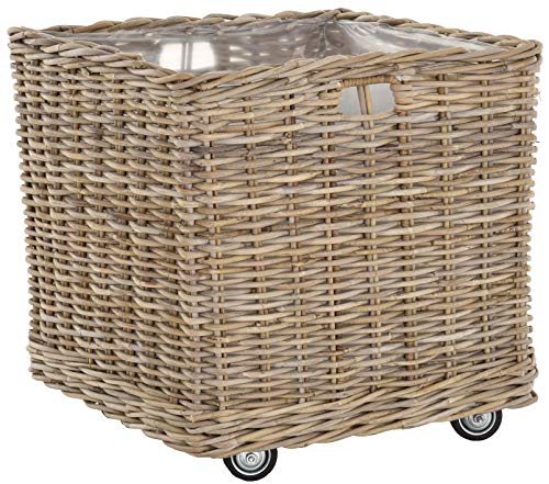 Pflanzkorb eckig groß Rattan XXL Pflanzkübel Blumentopf mit Rollen Rollkorb Rattankorb Grau Natur von Korb-Outlet