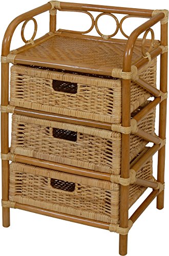 korb.outlet Rattan-Kommode mit 3 Schubladen Badregal Korb Regal 3 Schubfächer aus echtem Rattan 46 cm breit (Honig) von Korb-Outlet