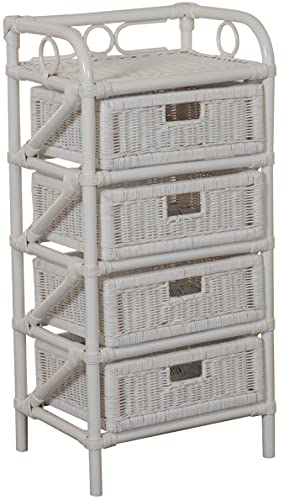 korb.outlet Rattan-Kommode mit Schubladen Badregal Korb Regal Schubfächer aus echtem Rattan 46 cm breit (Weiss, 4 Schübe) von Korb-Outlet