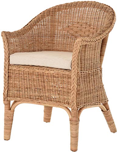 korb.outlet Rattan-Sessel Natur/Esszimmersessel Korb-Sessel inkl. Polster Beige/Rattanmöbel Rattansessel Rattanstuhl mit Armlehnen Lounge Flechtsessel (Natur, mit Polster) von korb.outlet