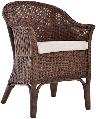 korb.outlet Rattan-Sessel Natur Esszimmersessel Korb-Sessel Rattanmöbel Rattansessel Rattanstuhl mit Armlehnen Lounge Flechtsessel (Braun, mit Polster) von korb.outlet