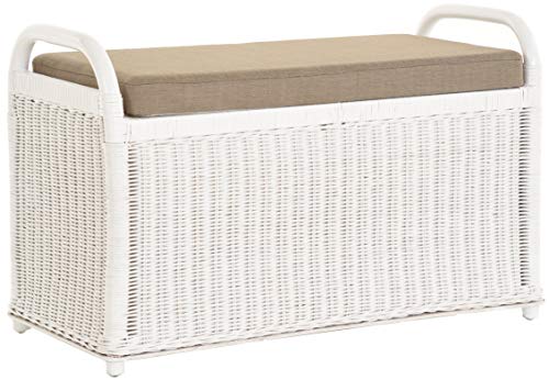 Korb-Outlet Rattan Sitzbank Sitzhocker mit Stauraum Rattanhocker mit Deckel Hocker (Groß Weiß) von Korb-Outlet