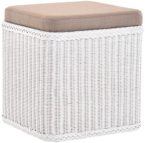 korb.outlet Rattan Wäschekorb Wäschetruhe gepolstert Sitz Weiss Groß Wäschesammler Sitztruhe Badhocker Sitzhocker von Korb-Outlet