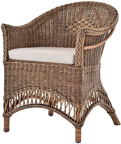 korb.outlet Rattansessel Landhaus Flechtsessel aus Natur-Rattan Rattan Sessel Korbsessel Wintergarten (Vintage Braun, Mit Polster) von Korb-Outlet