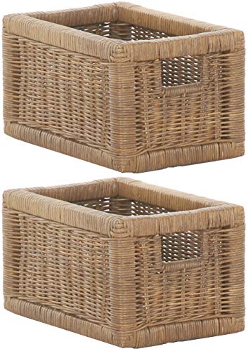 korb.outlet Set / 2 Regalkorb Braun Hell ca. 20x32x17mit Holzrahmen Rattan Schubfach Box zur Aufbewahrung Schrankkorb Griff von Korb-Outlet