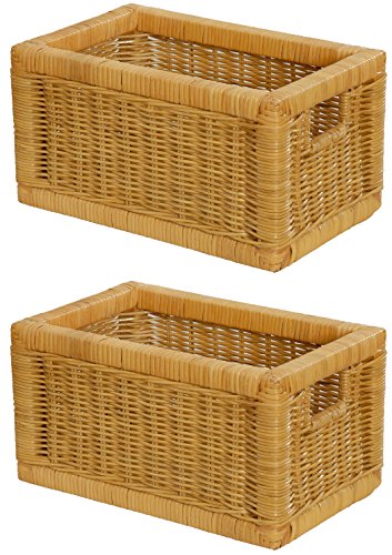 korb.outlet Set / 2 Regalkorb Honig ca. 20x32x17 mit Holzrahmen Rattan Schubfach Box zur Aufbewahrung Schrankkorb Griff von Korb-Outlet