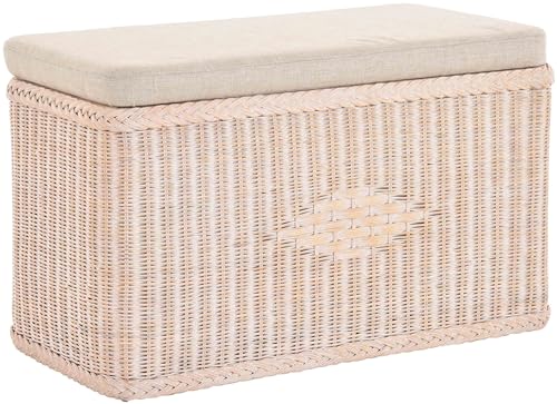 Korb-Outlet Sitztruhe aus Rattan/Truhenbank/Wäschetruhe mit gepolsterten Sitz/in der Farbe Vintage Weiss von Korb-Outlet