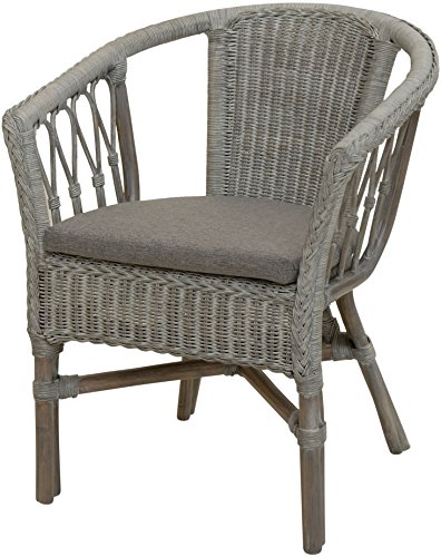 Korb-Outlet Stapelbarer Rattan-Sessel/Stuhl aus Natur-Rattan inkl. Polster in der Farbe Royal Grau von Korb-Outlet