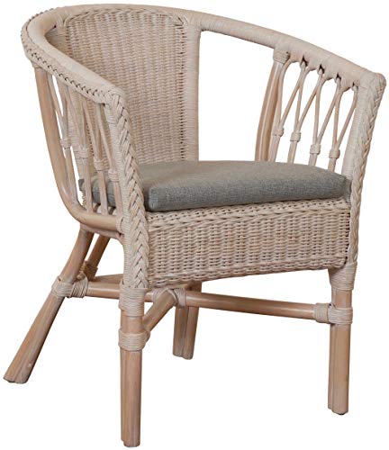 Korb-Outlet Stapelbarer Rattan-Sessel/Stuhl aus Natur-Rattan inkl. Polster in der Farbe Vintage Weiß von Korb-Outlet