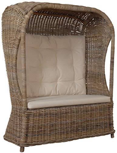 Korb-Outlet Strandkorb Optik 2-Sitzer Beach aus echtem Rattan Rattansessel Flecht-Sessel mit Dach Single für Zwei Personen (Natur Grau) von Korb-Outlet