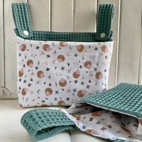 Hängeutensilo Igel Blau Bettutensilo Betttasche Aufbewahrung Am Bett Im Bad Kinderzimmer Aus Baumwolle Genäht Waffelstoff Mint von kornblumeManufaktur