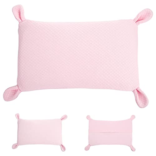 koshine Baby Kissen mit Hasenohren aus Memory Foam Atmungsaktiv Kopfkissen Kinderkissen Registriertes Design (Pink+ Kissenbezug*2) von koshine