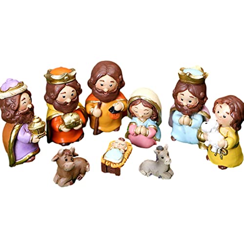 10 Stück Heilige Familie Krippen-Set, Kunstharz Weihnachten Krippe Figur Set Mini Krippe Tischszenen Ornamente Baby Jesus Statue für Weihnachtsdekoration, religiöses Geschenk von kot-au