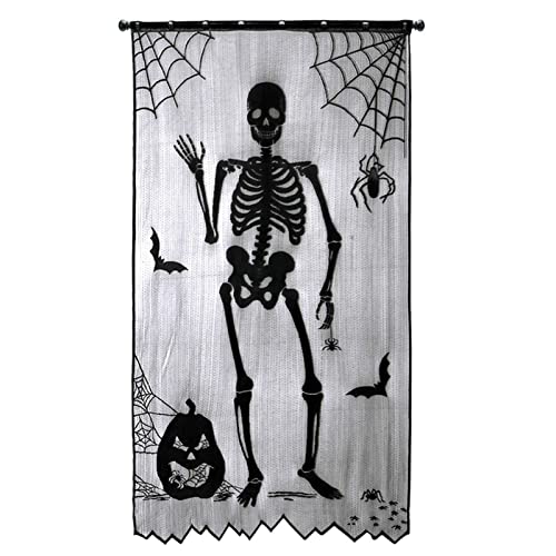 2 Stück Halloween-Vorhänge für Fenster | Halloween-Totenkopf-Türvorhang – gruseliges Skelett-Spinnennetz-Vorhang für Halloween-Dekoration, Party, Urlaub, Innendekoration, Kot-au von kot-au