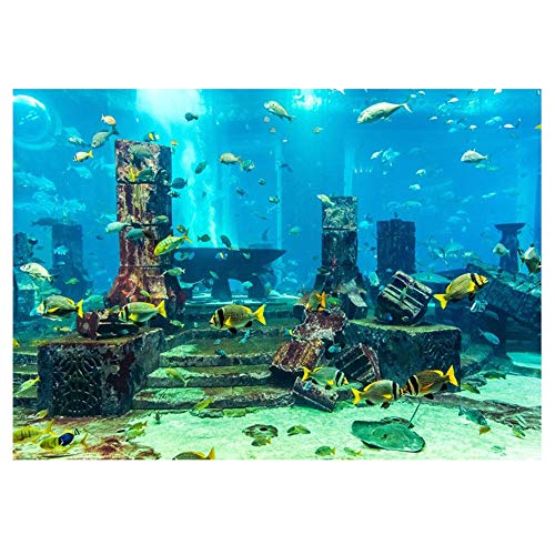 koulate Unterwasser Poster Aquarium Wanddekoration, Unterwasser Stadt Ruinen Aquarium Poster PVC Coral Aquarium Hintergrund Aufkleber(1#) von koulate