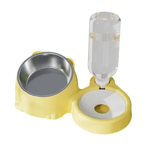 kowaku Doppelte Katzennäpfe, Futterspender für Haustiere, Haustierbedarf, 15° geneigt, 2-in-1-Set mit Futter- und Wassernäpfen für Haustiere, erhöhter, Gelb von kowaku