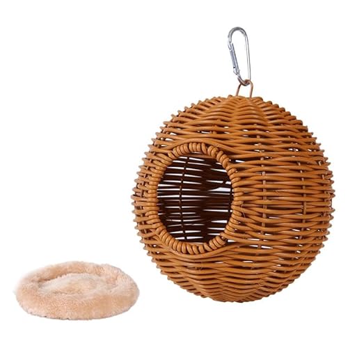 kowaku Hängendes aus Rattanimitat, handgewebte Papageienhütte, atmungsaktive Hängematte mit Kissen zur Zucht von Wellensittichen und, Einloch-Khaki von kowaku