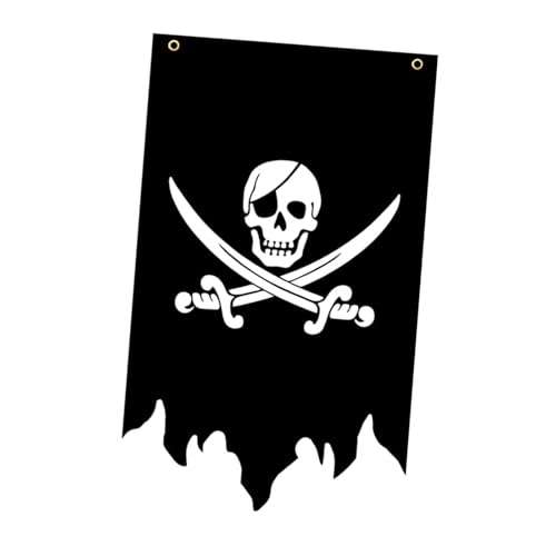 kowaku Halloween Piratenflagge Retro Fahne mit Kreuzknochen Motiv Hängeschild Aus Polyester Wetterfest für Drinnen Und Draußen Als Deko für Garten Wohnzimme, Style B von kowaku