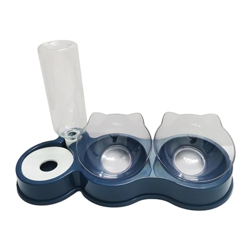 kowaku Katzennapf Doppelnapf Futterspender Wasserspender Tiernäpfe Aus Pp mit 15 Grad Neigung Und 500ml Wasserflasche für Katzen Hunde Haustierfütterung Trin, Dunkelblau von kowaku