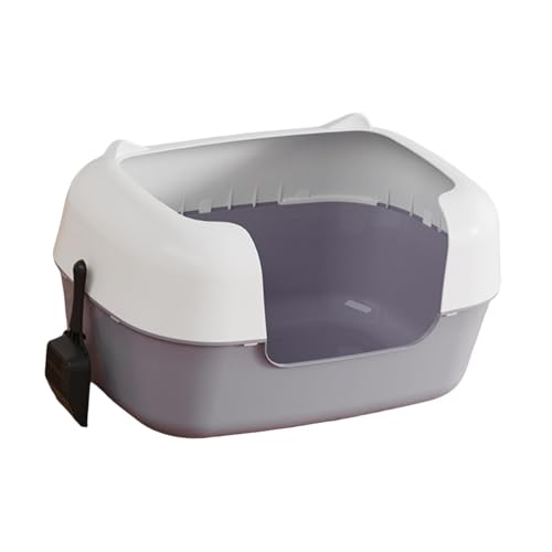 kowaku Katzentoilette Offene Kätzchentoilette Und Reinigungsbecken Als Sandkasten für Haustiere mit Hohem Spritzschutz Und Schaufel für Junge Kätzchen, Grau von kowaku